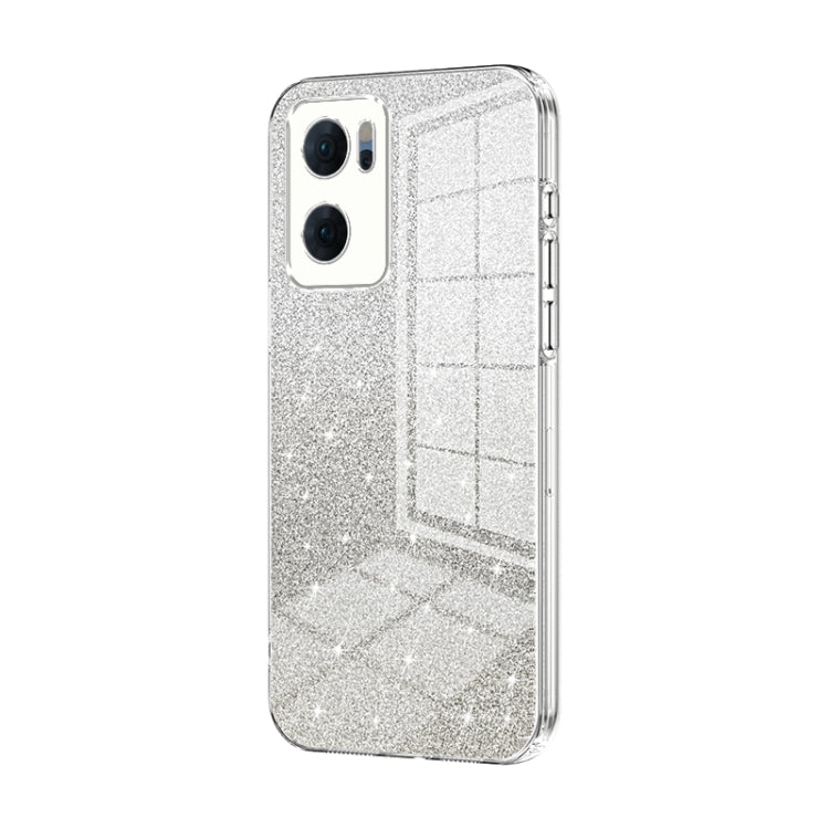 For OPPO Reno7 5G Gradient Glitter Powder Electroplated Phone Case(Transparent) - OPPO Cases by PMC Jewellery | Online Shopping South Africa | PMC Jewellery | Buy Now Pay Later Mobicred