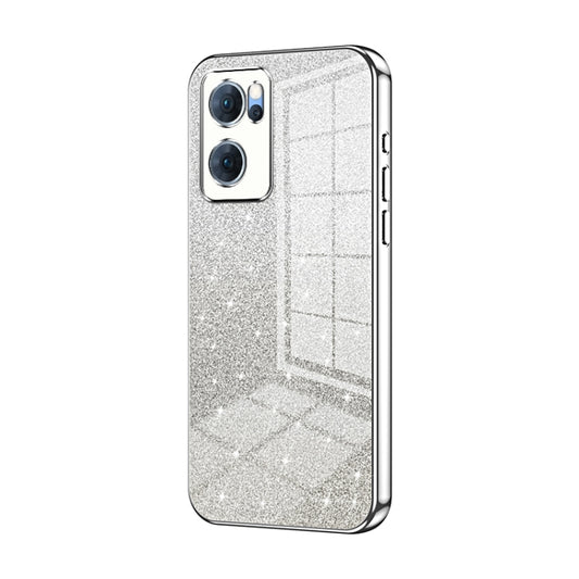 For OPPO Reno7 5G Gradient Glitter Powder Electroplated Phone Case(Silver) - OPPO Cases by PMC Jewellery | Online Shopping South Africa | PMC Jewellery | Buy Now Pay Later Mobicred