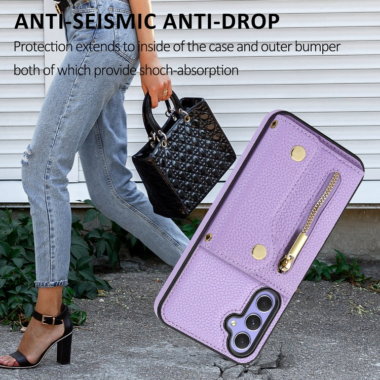 For Samsung Galaxy S24 DF-09 Crossbody Litchi texture Card Bag Design PU Phone Case(Purple) - Galaxy S24 5G Cases by PMC Jewellery | Online Shopping South Africa | PMC Jewellery | Buy Now Pay Later Mobicred