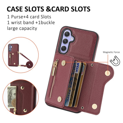 For Samsung Galaxy S24 DF-09 Crossbody Litchi texture Card Bag Design PU Phone Case(Wine Red) - Galaxy S24 5G Cases by PMC Jewellery | Online Shopping South Africa | PMC Jewellery | Buy Now Pay Later Mobicred