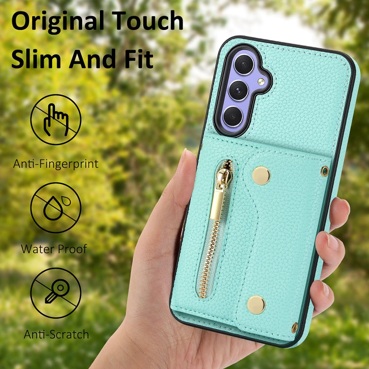 For Samsung Galaxy S24 DF-09 Crossbody Litchi texture Card Bag Design PU Phone Case(Cyan) - Galaxy S24 5G Cases by PMC Jewellery | Online Shopping South Africa | PMC Jewellery | Buy Now Pay Later Mobicred