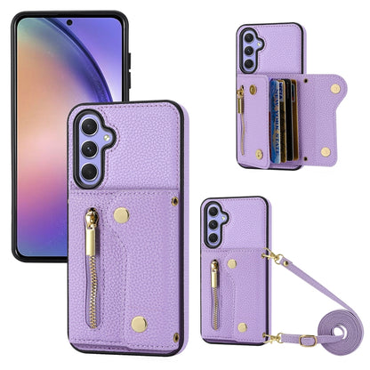 For Samsung Galaxy S24+ DF-09 Crossbody Litchi texture Card Bag Design PU Phone Case(Purple) - Galaxy S24+ 5G Cases by PMC Jewellery | Online Shopping South Africa | PMC Jewellery | Buy Now Pay Later Mobicred