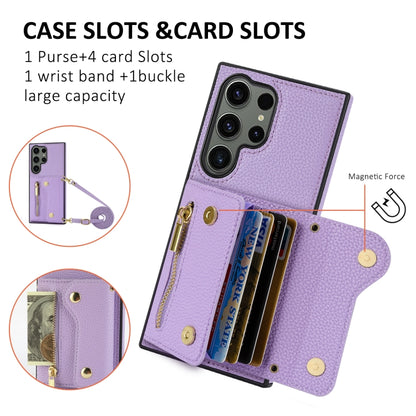 For Samsung Galaxy S24 Ultra DF-09 Crossbody Litchi texture Card Bag Design PU Phone Case(Purple) - Galaxy S24 Ultra 5G Cases by PMC Jewellery | Online Shopping South Africa | PMC Jewellery | Buy Now Pay Later Mobicred