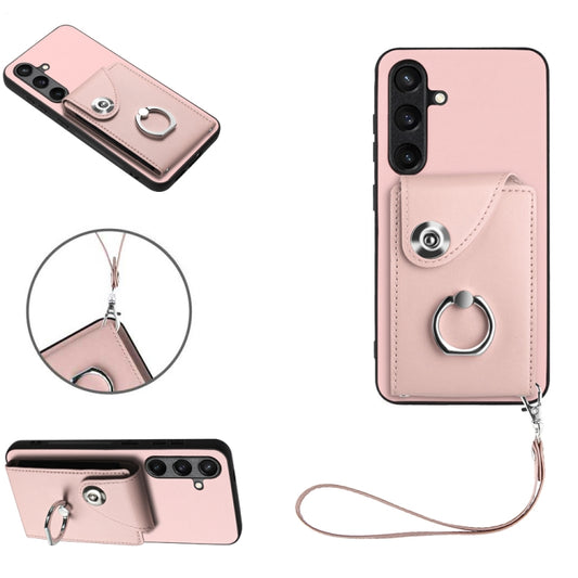 For Samsung Galaxy S24 5G Organ Card Bag Ring Holder PU Phone Case with Lanyard(Pink) - Galaxy S24 5G Cases by PMC Jewellery | Online Shopping South Africa | PMC Jewellery