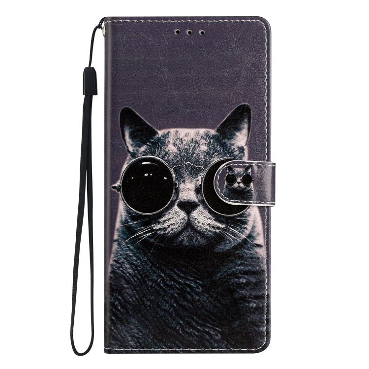 For Blackview A55 Pro Colored Drawing Leather Phone Case(Sunglasses Cat) - More Brand by PMC Jewellery | Online Shopping South Africa | PMC Jewellery | Buy Now Pay Later Mobicred