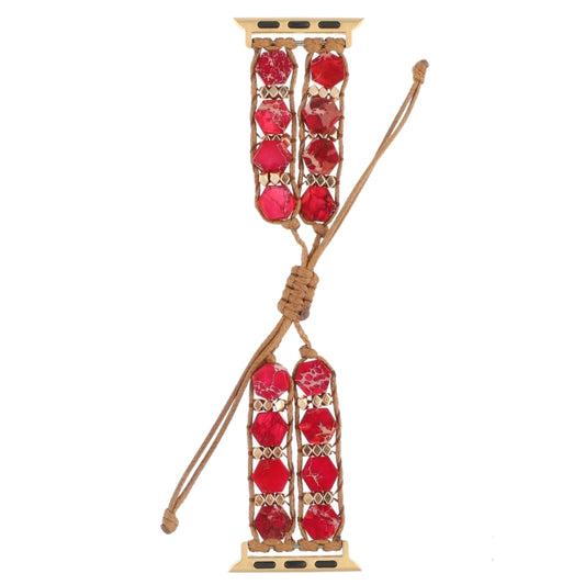 For Apple Watch Series 9 41mm Hexagonal Stones Drawstring Chain Watch Band(Red) - Watch Bands by PMC Jewellery | Online Shopping South Africa | PMC Jewellery