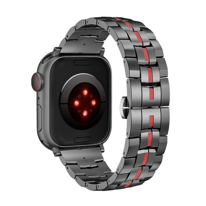 For Apple Watch Series 5 40mm Butterfly Buckle 5-Beads Metal Watch Band(Black Red) - Watch Bands by PMC Jewellery | Online Shopping South Africa | PMC Jewellery