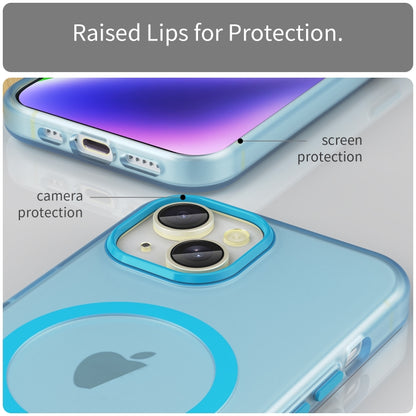 For iPhone 15 MagSafe Frosted Translucent TPU + PC Full Coverage Phone Case(Blue) - iPhone 15 Cases by PMC Jewellery | Online Shopping South Africa | PMC Jewellery