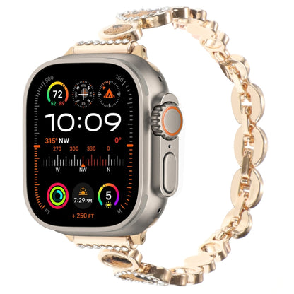 For Apple Watch Ultra 49mm Leopard Rhinestones Metal Chain Watch Band(Gold) - Watch Bands by PMC Jewellery | Online Shopping South Africa | PMC Jewellery