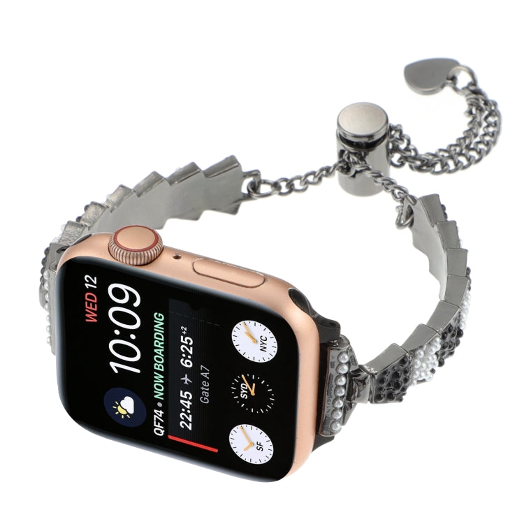 For Apple Watch Ultra 2 49mm Shell Beads Chain Bracelet Metal Watch Band(Black White) - Watch Bands by PMC Jewellery | Online Shopping South Africa | PMC Jewellery