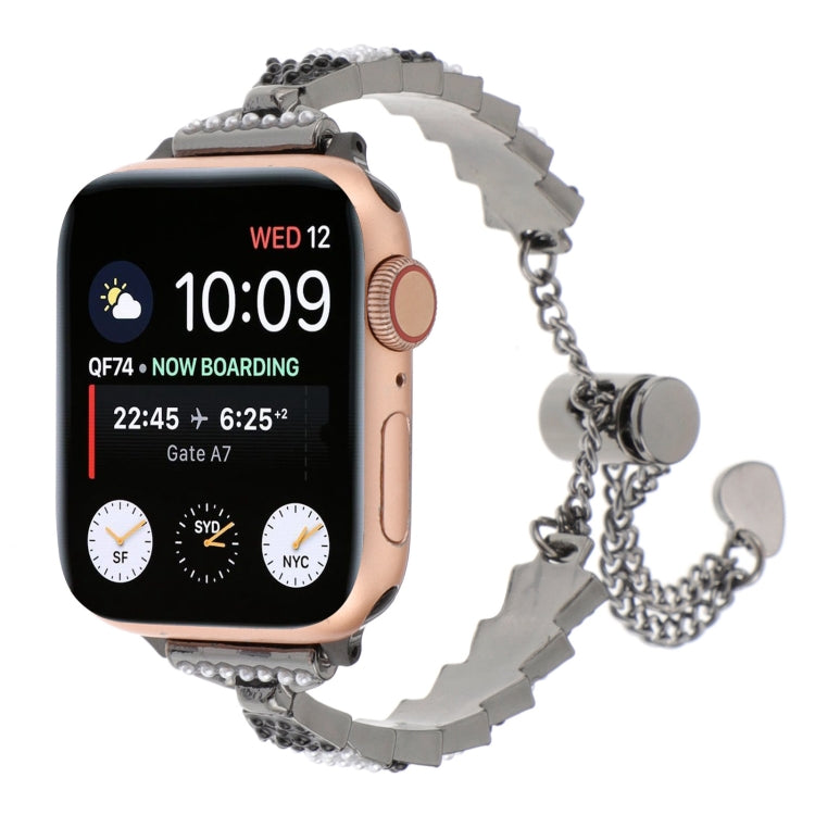 For Apple Watch Series 9 45mm Shell Beads Chain Bracelet Metal Watch Band(Black White) - Watch Bands by PMC Jewellery | Online Shopping South Africa | PMC Jewellery