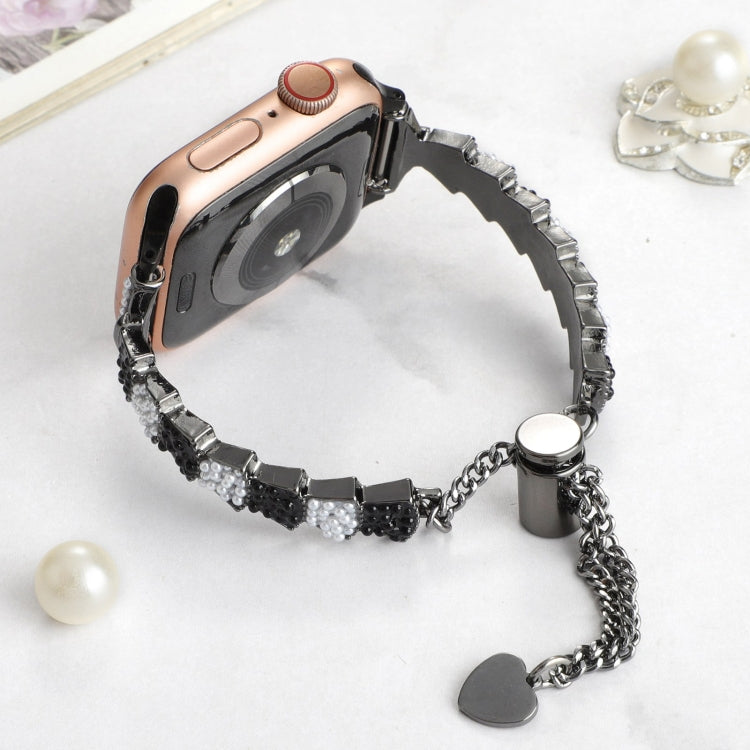 For Apple Watch SE 2022 44mm Shell Beads Chain Bracelet Metal Watch Band(Black White) - Watch Bands by PMC Jewellery | Online Shopping South Africa | PMC Jewellery