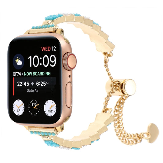 For Apple Watch SE 2022 44mm Shell Beads Chain Bracelet Metal Watch Band(Blue White Gold) - Watch Bands by PMC Jewellery | Online Shopping South Africa | PMC Jewellery