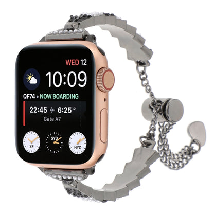 For Apple Watch Series 7 45mm Shell Beads Chain Bracelet Metal Watch Band(Black White) - Watch Bands by PMC Jewellery | Online Shopping South Africa | PMC Jewellery