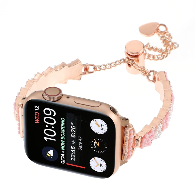 For Apple Watch Series 2 42mm Shell Beads Chain Bracelet Metal Watch Band(Pink White Rose Gold) - Watch Bands by PMC Jewellery | Online Shopping South Africa | PMC Jewellery