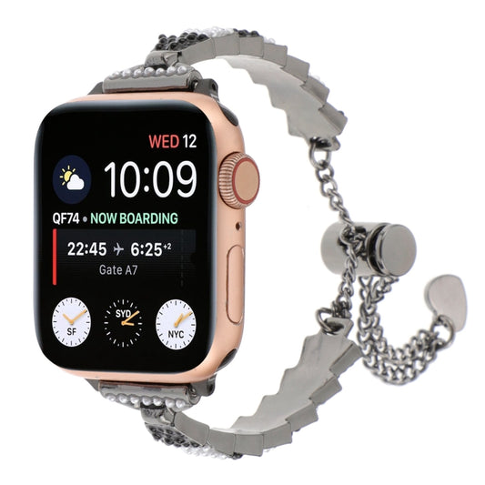 For Apple Watch 42mm Shell Beads Chain Bracelet Metal Watch Band(Black White) - Watch Bands by PMC Jewellery | Online Shopping South Africa | PMC Jewellery