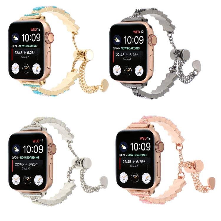 For Apple Watch Series 6 44mm Shell Beads Chain Bracelet Metal Watch Band(Black White) - Watch Bands by PMC Jewellery | Online Shopping South Africa | PMC Jewellery