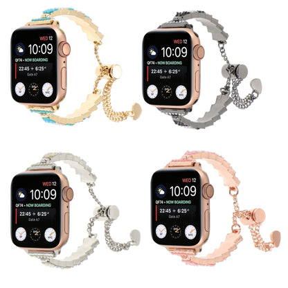 For Apple Watch Series 7 45mm Shell Beads Chain Bracelet Metal Watch Band(Pink White Rose Gold) - Watch Bands by PMC Jewellery | Online Shopping South Africa | PMC Jewellery