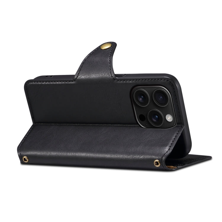 For iPhone 16 Pro Max Denior Cowhide Texture Wallet Style Leather Phone Case(Black) - iPhone 16 Pro Max Cases by Denior | Online Shopping South Africa | PMC Jewellery | Buy Now Pay Later Mobicred