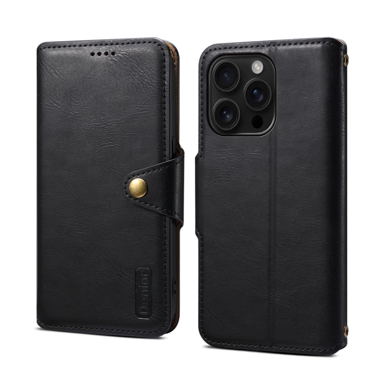 For iPhone 16 Pro Denior Cowhide Texture Wallet Style Leather Phone Case(Black) - iPhone 16 Pro Cases by Denior | Online Shopping South Africa | PMC Jewellery | Buy Now Pay Later Mobicred