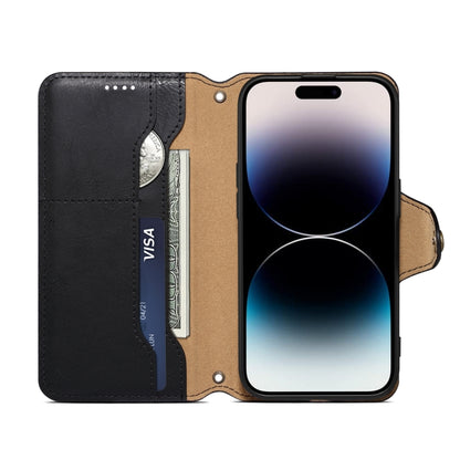 For iPhone 16 Plus Denior Cowhide Texture Wallet Style Leather Phone Case(Black) - iPhone 16 Plus Cases by Denior | Online Shopping South Africa | PMC Jewellery | Buy Now Pay Later Mobicred