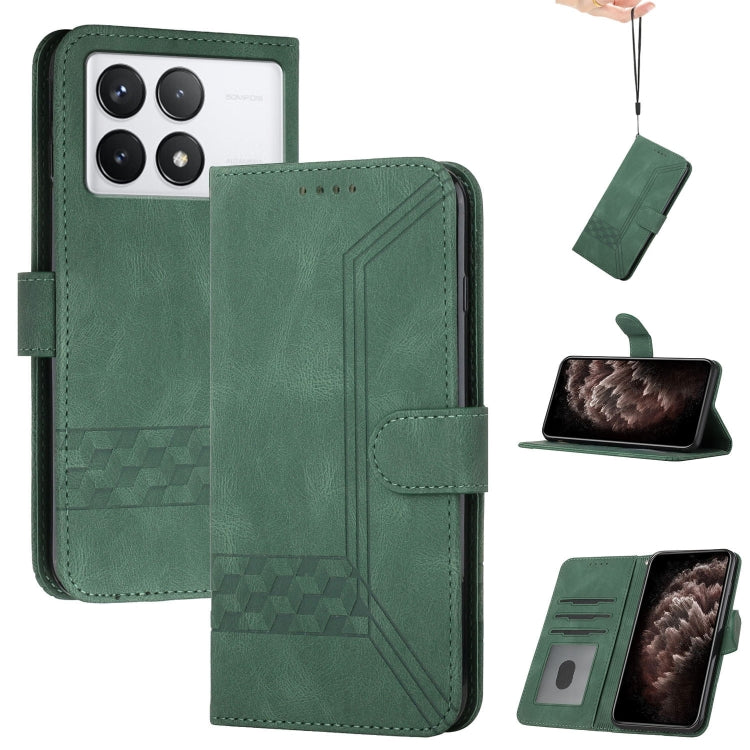 For Xiaomi Redmi K70 Cubic Skin Feel Flip Leather Phone Case(Green) - K70 Cases by PMC Jewellery | Online Shopping South Africa | PMC Jewellery | Buy Now Pay Later Mobicred