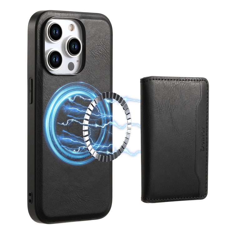 For iPhone 15 Pro Max Denior Cowhide Texture Leather MagSafe Detachable Wallet Phone Case(Black) - iPhone 15 Pro Max Cases by Denior | Online Shopping South Africa | PMC Jewellery | Buy Now Pay Later Mobicred