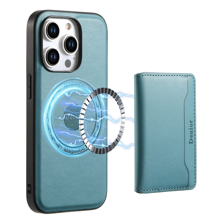 For iPhone 15 Pro Denior Cowhide Texture Leather MagSafe Detachable Wallet Phone Case(Blue) - iPhone 15 Pro Cases by Denior | Online Shopping South Africa | PMC Jewellery | Buy Now Pay Later Mobicred