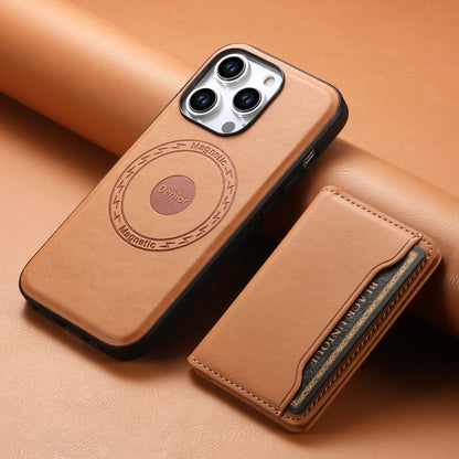 For iPhone 15 Plus Denior Cowhide Texture Leather MagSafe Detachable Wallet Phone Case(Khaki) - iPhone 15 Plus Cases by Denior | Online Shopping South Africa | PMC Jewellery | Buy Now Pay Later Mobicred