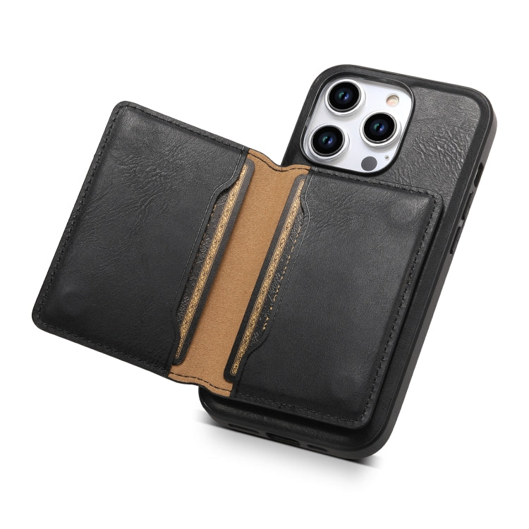 For iPhone 14 Plus Denior Cowhide Texture Leather MagSafe Detachable Wallet Phone Case(Black) - iPhone 14 Plus Cases by Denior | Online Shopping South Africa | PMC Jewellery | Buy Now Pay Later Mobicred