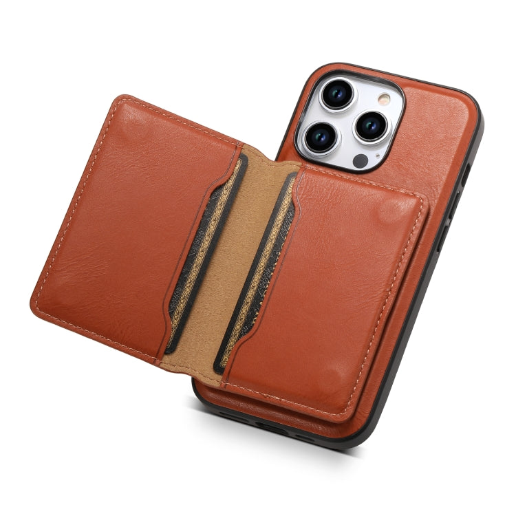 For iPhone 14 Plus Denior Cowhide Texture Leather MagSafe Detachable Wallet Phone Case(Brown) - iPhone 14 Plus Cases by Denior | Online Shopping South Africa | PMC Jewellery | Buy Now Pay Later Mobicred