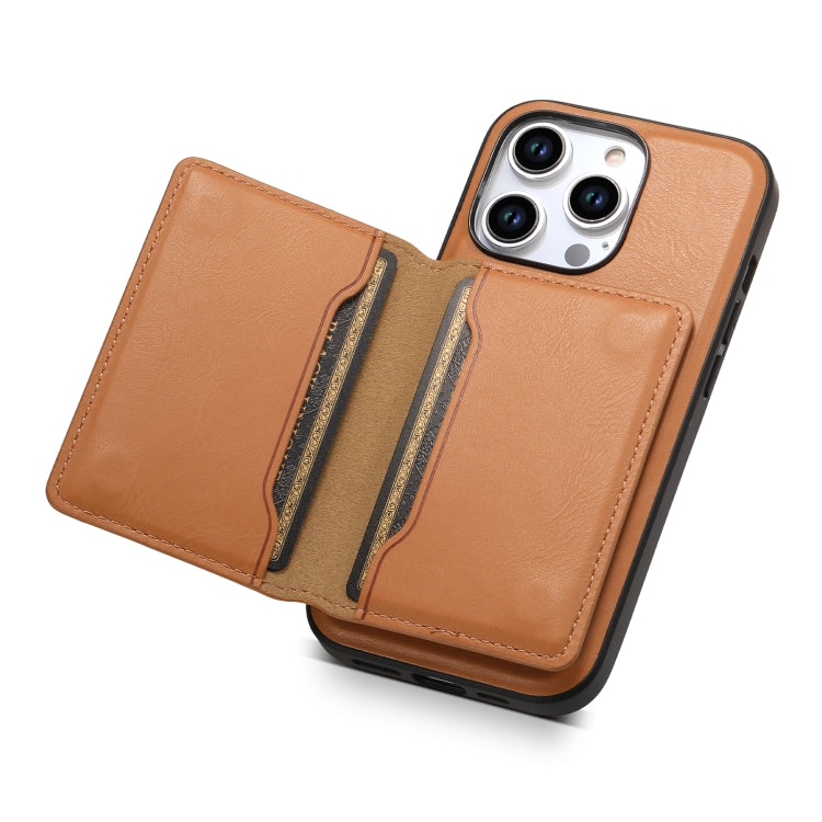 For iPhone 14 Pro Denior Cowhide Texture Leather MagSafe Detachable Wallet Phone Case(Khaki) - iPhone 14 Pro Cases by Denior | Online Shopping South Africa | PMC Jewellery | Buy Now Pay Later Mobicred