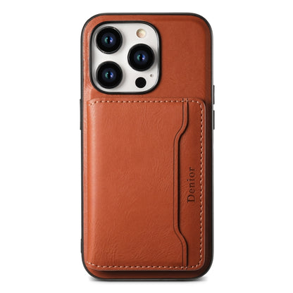 For iPhone 13 Pro Denior Cowhide Texture Leather MagSafe Detachable Wallet Phone Case(Brown) - iPhone 13 Pro Cases by Denior | Online Shopping South Africa | PMC Jewellery | Buy Now Pay Later Mobicred