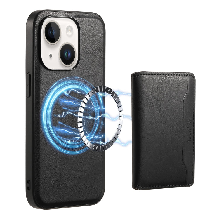 For iPhone 13 Denior Cowhide Texture Leather MagSafe Detachable Wallet Phone Case(Black) - iPhone 13 Cases by Denior | Online Shopping South Africa | PMC Jewellery | Buy Now Pay Later Mobicred