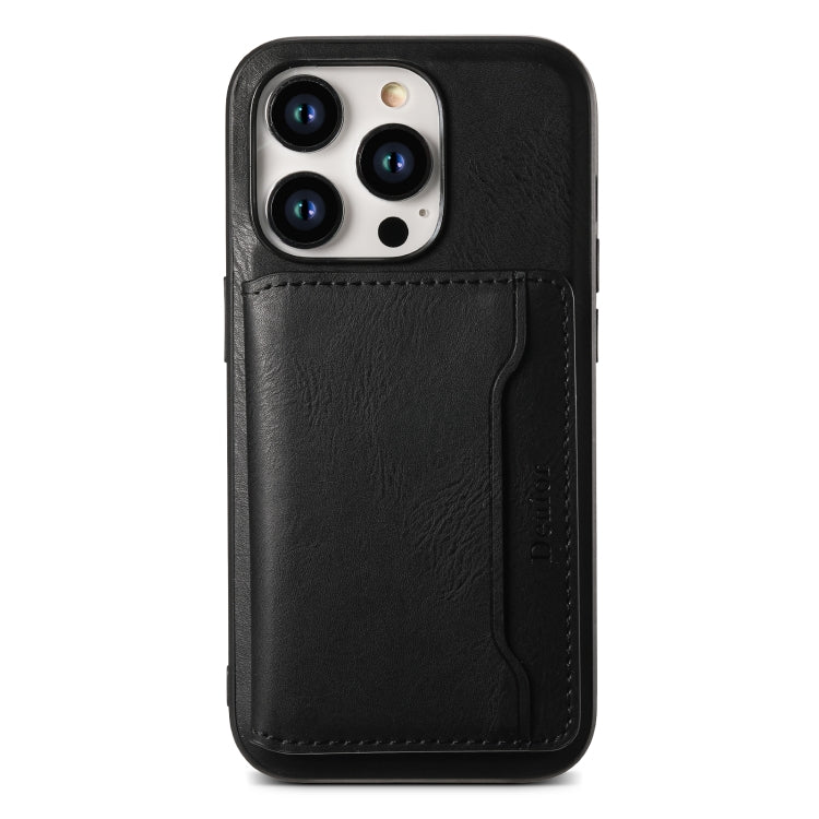 For iPhone 13 Denior Cowhide Texture Leather MagSafe Detachable Wallet Phone Case(Black) - iPhone 13 Cases by Denior | Online Shopping South Africa | PMC Jewellery | Buy Now Pay Later Mobicred