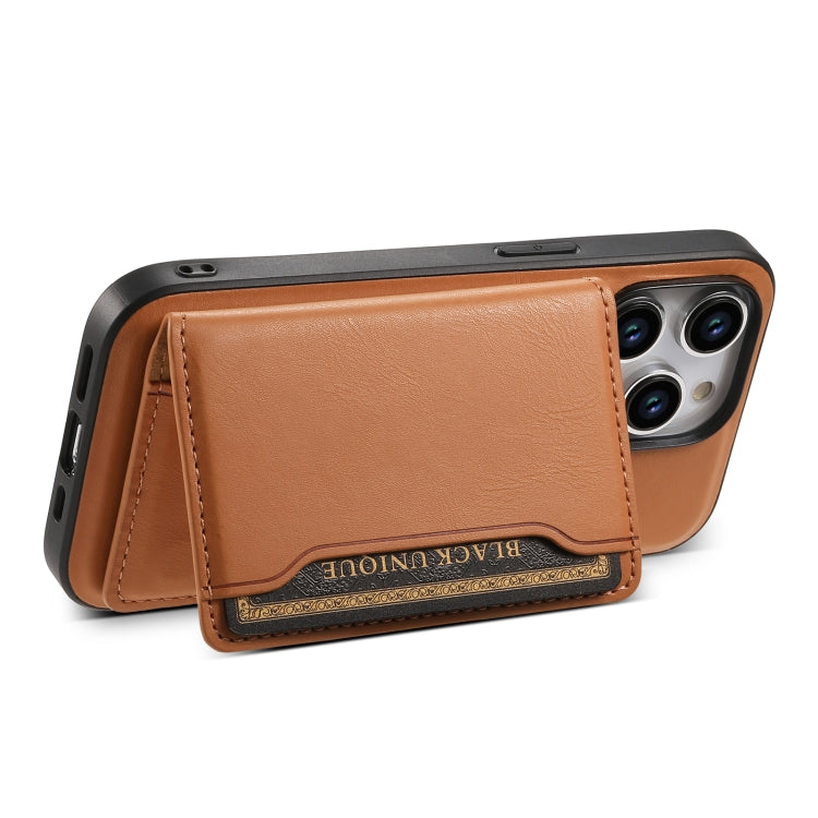 For iPhone 12 Denior Cowhide Texture Leather MagSafe Detachable Wallet Phone Case(Khaki) - iPhone 12 / 12 Pro Cases by Denior | Online Shopping South Africa | PMC Jewellery | Buy Now Pay Later Mobicred