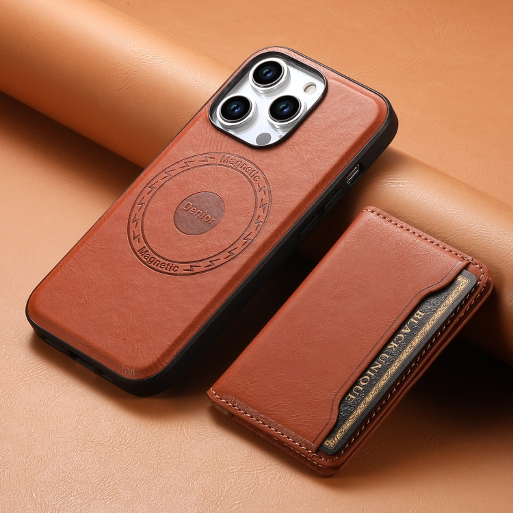 For iPhone 12 Denior Cowhide Texture Leather MagSafe Detachable Wallet Phone Case(Brown) - iPhone 12 / 12 Pro Cases by Denior | Online Shopping South Africa | PMC Jewellery | Buy Now Pay Later Mobicred