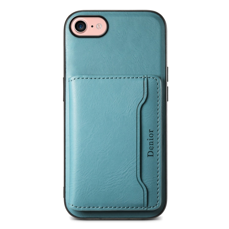 For iPhone SE 2022/2020/8/7 Denior Cowhide Texture Leather MagSafe Detachable Wallet Phone Case(Blue) - iPhone SE 2022 / 2020 / 8 / 7 Cases by Denior | Online Shopping South Africa | PMC Jewellery | Buy Now Pay Later Mobicred