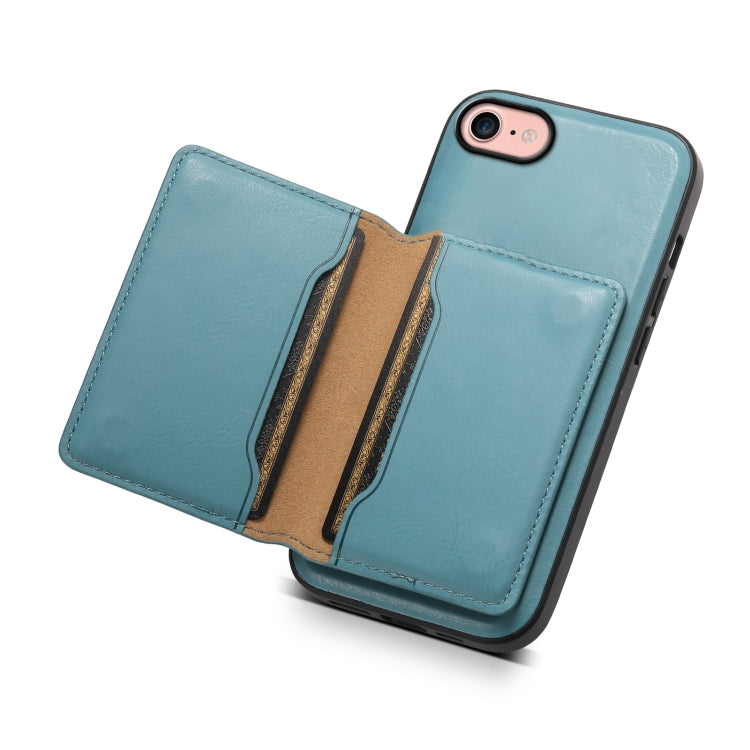 For iPhone SE 2022/2020/8/7 Denior Cowhide Texture Leather MagSafe Detachable Wallet Phone Case(Blue) - iPhone SE 2022 / 2020 / 8 / 7 Cases by Denior | Online Shopping South Africa | PMC Jewellery | Buy Now Pay Later Mobicred