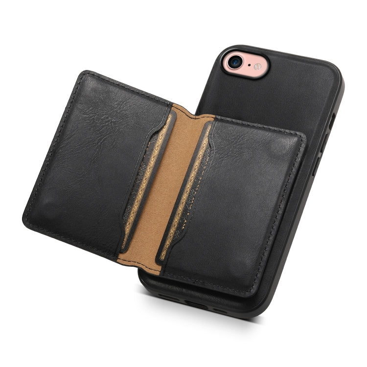 For iPhone SE 2022/2020/8/7 Denior Cowhide Texture Leather MagSafe Detachable Wallet Phone Case(Black) - iPhone SE 2022 / 2020 / 8 / 7 Cases by Denior | Online Shopping South Africa | PMC Jewellery | Buy Now Pay Later Mobicred