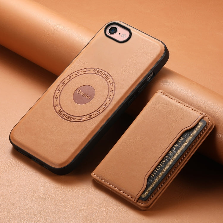 For iPhone SE 2022/2020/8/7 Denior Cowhide Texture Leather MagSafe Detachable Wallet Phone Case(Khaki) - iPhone SE 2022 / 2020 / 8 / 7 Cases by Denior | Online Shopping South Africa | PMC Jewellery | Buy Now Pay Later Mobicred