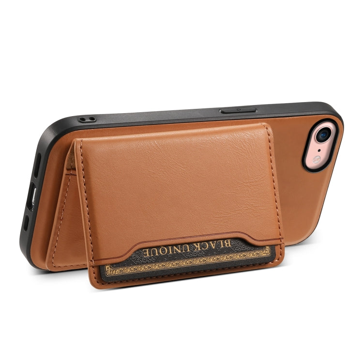 For iPhone SE 2022/2020/8/7 Denior Cowhide Texture Leather MagSafe Detachable Wallet Phone Case(Khaki) - iPhone SE 2022 / 2020 / 8 / 7 Cases by Denior | Online Shopping South Africa | PMC Jewellery | Buy Now Pay Later Mobicred