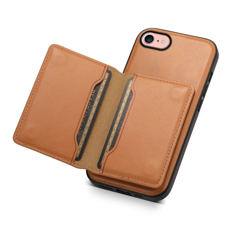 For iPhone SE 2022/2020/8/7 Denior Cowhide Texture Leather MagSafe Detachable Wallet Phone Case(Khaki) - iPhone SE 2022 / 2020 / 8 / 7 Cases by Denior | Online Shopping South Africa | PMC Jewellery | Buy Now Pay Later Mobicred