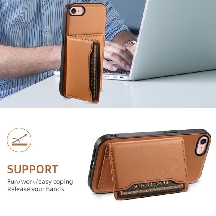 For iPhone SE 2022/2020/8/7 Denior Cowhide Texture Leather MagSafe Detachable Wallet Phone Case(Khaki) - iPhone SE 2022 / 2020 / 8 / 7 Cases by Denior | Online Shopping South Africa | PMC Jewellery | Buy Now Pay Later Mobicred