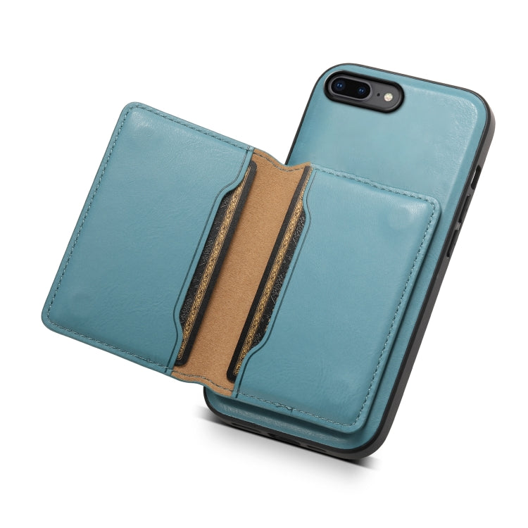 For iPhone 8 Plus/7 Plus Denior Cowhide Texture Leather MagSafe Detachable Wallet Phone Case(Blue) - More iPhone Cases by Denior | Online Shopping South Africa | PMC Jewellery | Buy Now Pay Later Mobicred