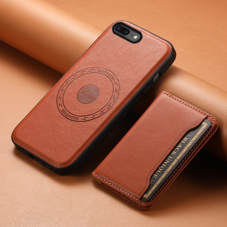 For iPhone 8 Plus/7 Plus Denior Cowhide Texture Leather MagSafe Detachable Wallet Phone Case(Brown) - More iPhone Cases by Denior | Online Shopping South Africa | PMC Jewellery | Buy Now Pay Later Mobicred