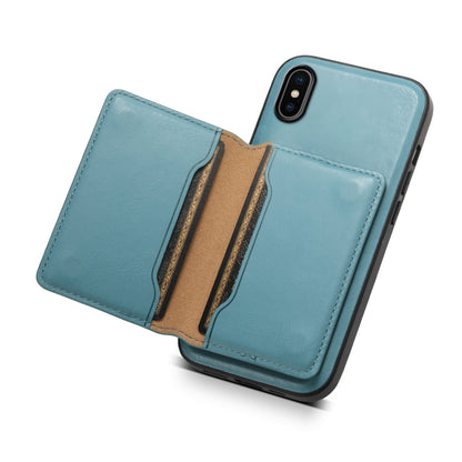 For iPhone X / XS Denior Cowhide Texture Leather MagSafe Detachable Wallet Phone Case(Blue) - More iPhone Cases by Denior | Online Shopping South Africa | PMC Jewellery | Buy Now Pay Later Mobicred