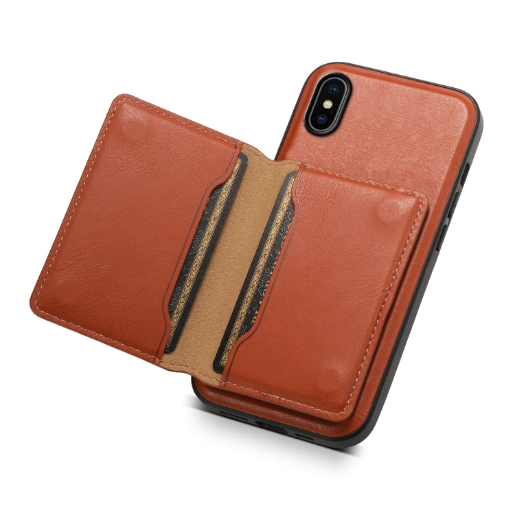 For iPhone X / XS Denior Cowhide Texture Leather MagSafe Detachable Wallet Phone Case(Brown) - More iPhone Cases by Denior | Online Shopping South Africa | PMC Jewellery | Buy Now Pay Later Mobicred