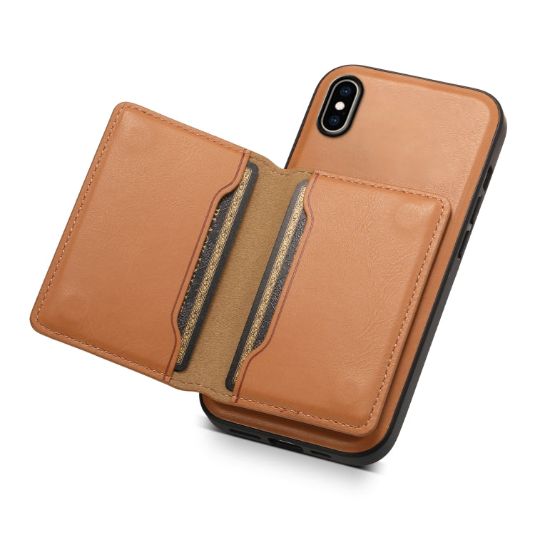 For iPhone XS Max Denior Cowhide Texture Leather MagSafe Detachable Wallet Phone Case(Khaki) - More iPhone Cases by Denior | Online Shopping South Africa | PMC Jewellery | Buy Now Pay Later Mobicred