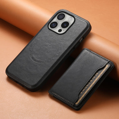 For iPhone 16 Pro Denior Cowhide Texture Leather MagSafe Detachable Wallet Phone Case(Black) - iPhone 16 Pro Cases by Denior | Online Shopping South Africa | PMC Jewellery | Buy Now Pay Later Mobicred